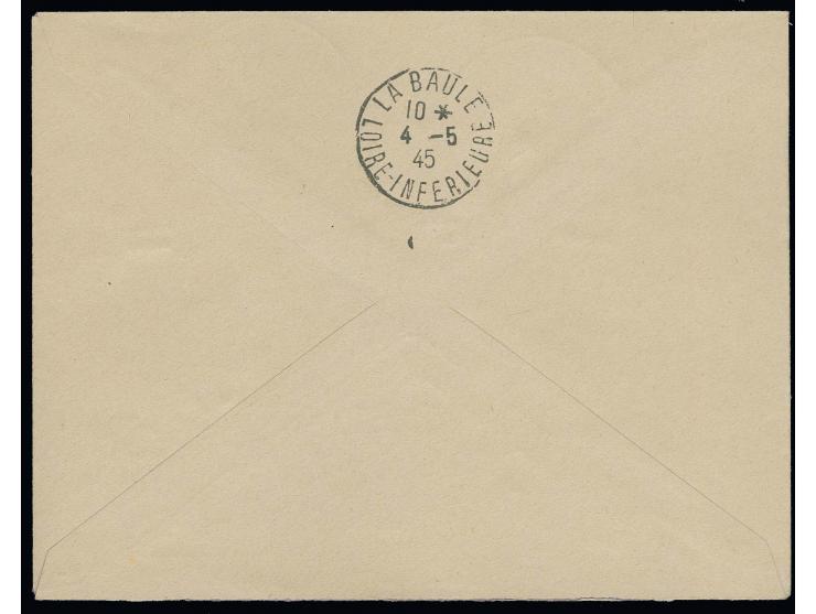 Wohlfahrtsmarken: 1,20 Fr. mit 30 und 50 C. als Zufrankatur mit Stempel "FESTUNG LORIENT ZENSUR 1.MAI.1945" auf portogerechte