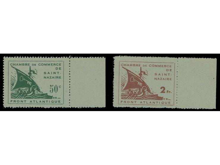 50 C. russischgrün und 2 Fr. lilabraun je mit rechtem Rand, ohne Gummi, wie verausgabt, Kabinett, sign. Brun
