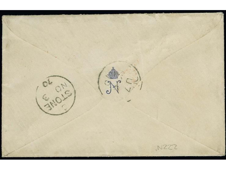 1869, ½ Groschen orange und 2 Groschen ultramarin mit EKr. "CASSEL 1 11" (1870) auf kleinem Briefkuvert nach Stone, hier umad