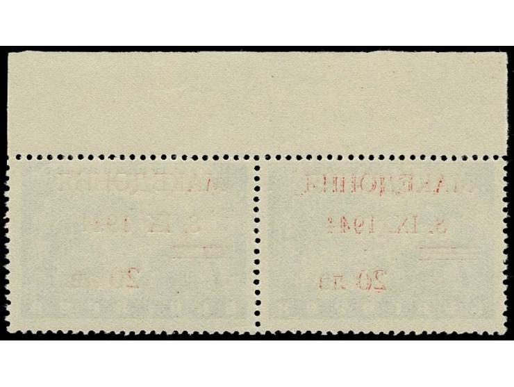  1944, 20 L. auf 7 L. im waagerechten Oberrandpaar, Felder 4 und 5, Feld 5 mit Aufdruckfehler "fehlender Punkt nach IX", post