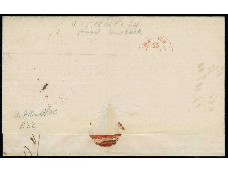  SPANIEN: 1868, 5 Groschen ocker, 2 Einzelwerte zusammen mit 1869, 2 Groschen ultramarin mit DKr. "ELBERFELD 19/11 69" auf Fa