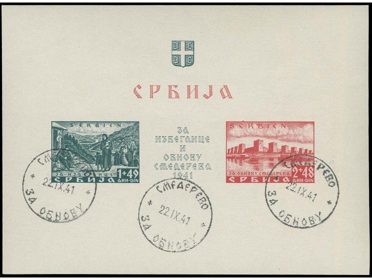 1941, Semendria-Block ungezähnt mit Ersttag-Sonderstempel "SMEDEREVO 22.IX.41", Kabinett, Fotoattest Krischke BPP