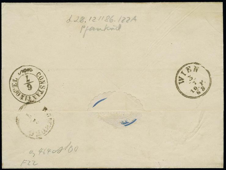  TÜRKEI: 1868, 1 Groschen karmin im waagerechten 3er-Streifen, farbfrisch und gut durchstochen mit Sachsen DKr. "EBERSBACH 1 