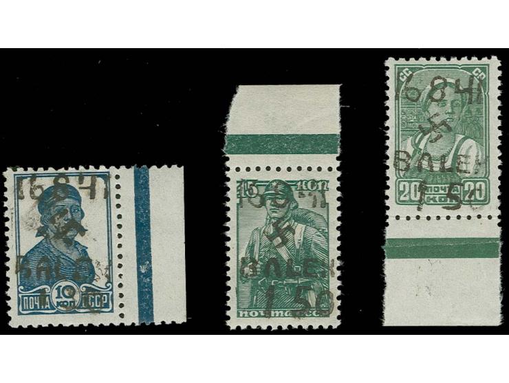 1942, Handstempel 1,50 Rbl. auf 10 K. Type II und 1,50 Rbl. auf 15 bzw. 20 K., Type III, postfrisch, Pracht, sign. Zirath BPP
