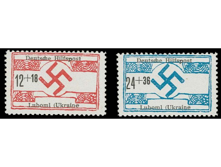 LUBOML: 12 Pfg. und 24 Pfg. auf x-Papier mit Druckfehler "Klammer nach Ukraine fehlt" (Feld 15), ungebraucht, Kabinett, jewei