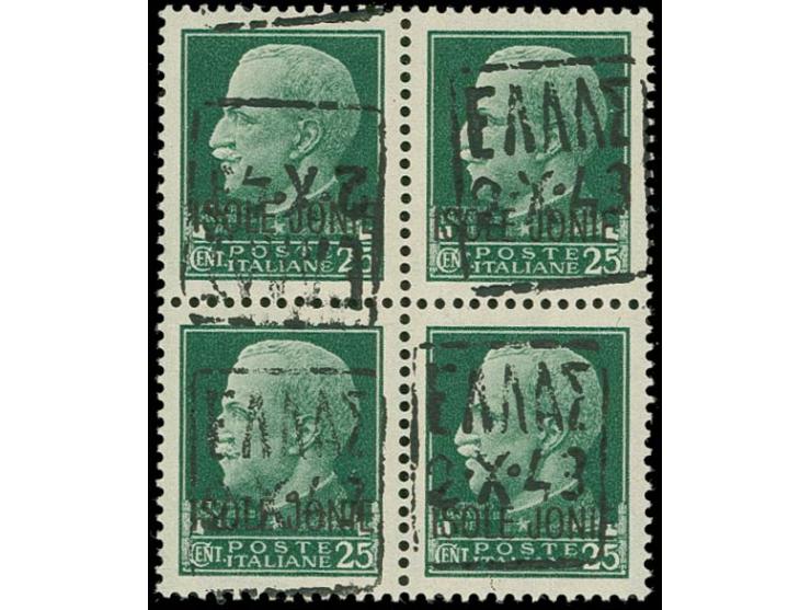 25 C. grün im Viererblock, die rechte obere Marke mit kopfstehendem Aufdruck, postfrisch, einwandfrei, sehr selten, sign. Die