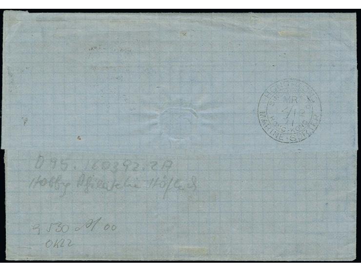  HONGKONG/CHINA: 1869, 2 Groschen ultramarin, 4 Einzelwerte mit Taxis-EKr. "ZELLA ST. BLAS II 25/1" (1871) auf Briefhülle mit