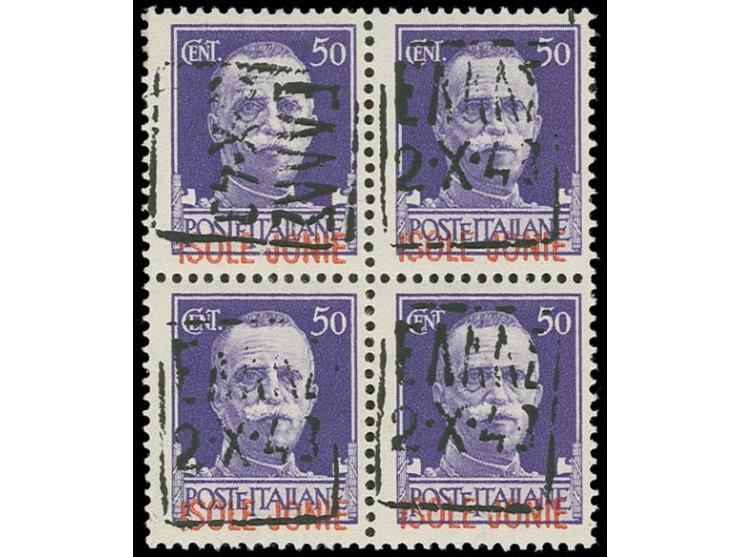 50 C. hellviolett im Viererblock, die linke obere Marke mit nach rechts liegendem Aufdruck, postfrisch, einwandfrei, selten, 