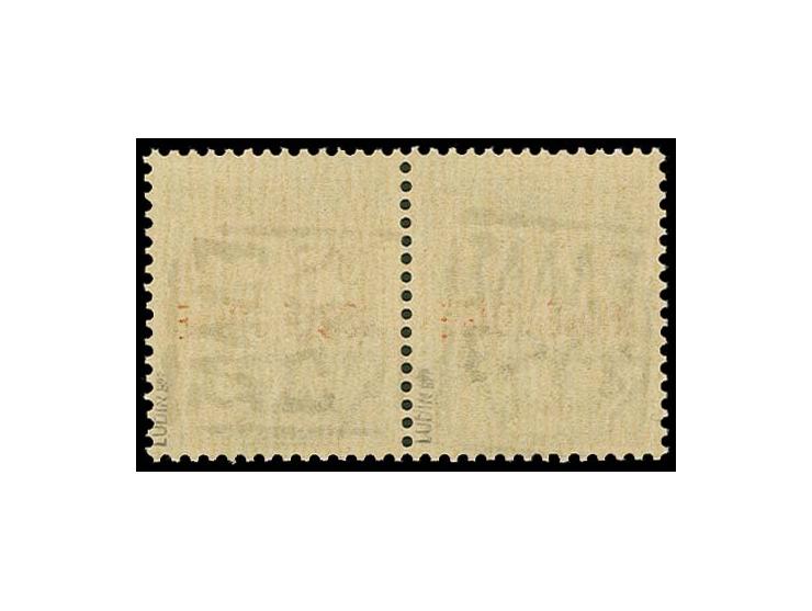 50 C. dunkelbraun im waagerechtem Paar, die rechte Marke mit nach rechts liegendem Aufdruck, postfrisch, einwandfrei, sign. L