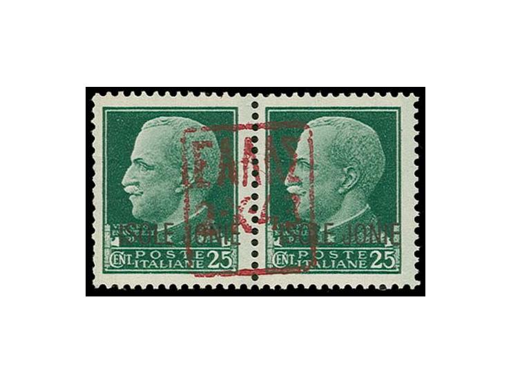 1943, Aufdruck rot: 25 C. im waagerechtem Paar, Aufdruck nur einmal mittig, postfrisch, einwandfrei, Fotoatteste Diena und Lu