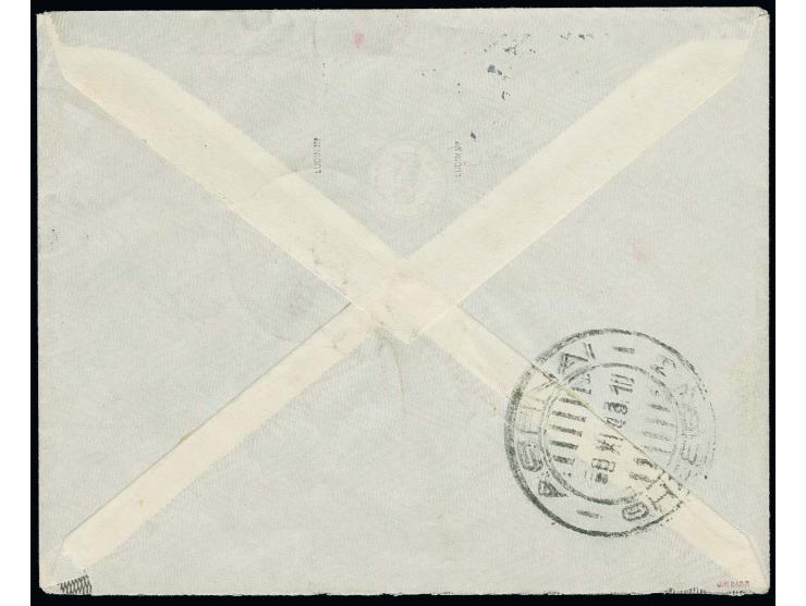 25 und 50 C. mit Stempel "ZAKYNTHOS 24.10.42" (Datum falsch eingestellt) auf Brief nach Aohnai mit rückseitigem Ankunftsstemp