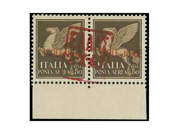 50 C. dunkelbraun im waagerechtem Unterrandpaar, der Aufdruck nur einmal mittig, postfrisch, einwandfrei, sign. Diena und Lud