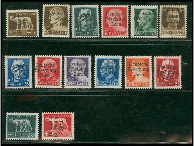 1943, Aufdruckausgabe  5 C. - 2,55 L. und 5 L. karmin, 14 Werte, postfrisch, Kabinett, alle sign. Ludin oder Krischke BPP, 35