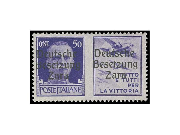 50 C. hellviolett, alle vier Werte, einheitlich von Aufdruckfeld 3 und 4 mit den beiden Varianten "fehlender Bogen des B" lin