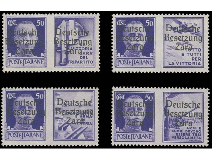 50 C. hellviolett, alle vier Werte, Type I/II, postfrisch, einwanffrei, Befund Kleymann BPP