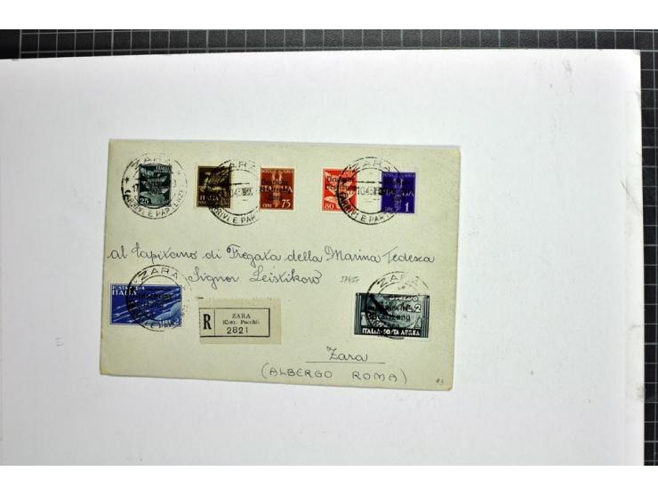 1943, Flugpost 25 C. - 2 L. blau bzw. schwarzschiefer mit Stempel auf eingeschriebenem Brief mit Ankunftsstempel, Kabinett, s
