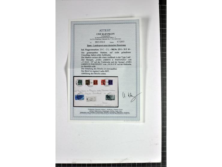 1943, Flugpost 25 C. - 2 L. blau bzw. schwarzschiefer mit Stempel auf eingeschriebenem Brief mit Ankunftsstempel, Kabinett, s