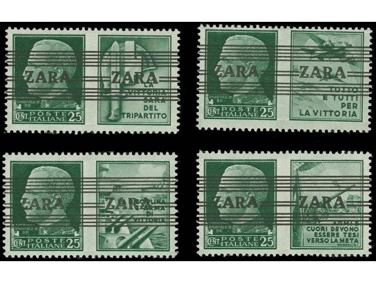 25 C. grün, alle vier Werte, einheitlich von den Feldern 85/86 mit den Typen V/IV, sign. Ludin BPP und Fotoattest Brunel