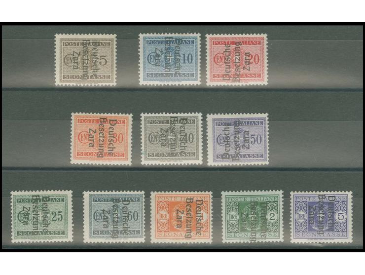 PORTOMARKEN: 1943, 5 C. - 5 L., postfrisch, 2 L. mit rechtsliegendem Wasserzeichen, 5,25,60 C. sowie 1-5 L. in Type I, die an