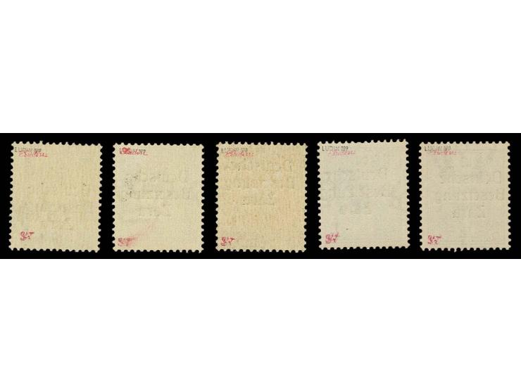 PORTOMARKEN: 1943, 5 C. - 5 L., postfrisch, 2 L. mit rechtsliegendem Wasserzeichen, 5,25,60 C. sowie 1-5 L. in Type I, die an
