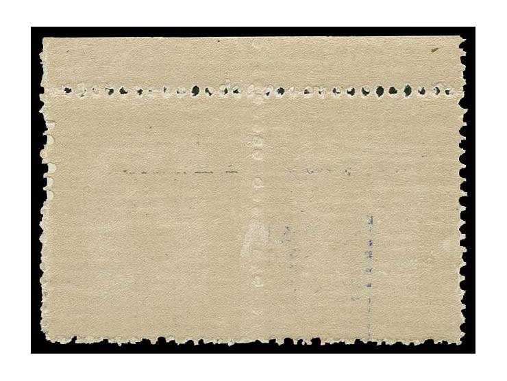 1943, Tunis-Zulassungsmarke auf hellgraugelbem Papier, waagerechtes Paar mit Oberrand und Original-Gummierung, rückseitig mit