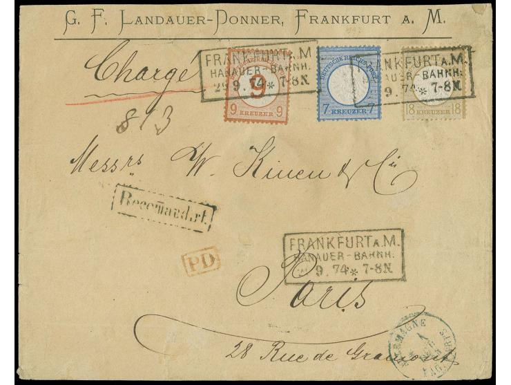  FRANKREICH: Großer Schild 18 Kreuzer ockerbraun, 7 Kreuzer graublau und 9 auf 9 Kreuzer braunorange, alle farbfrisch, sehr g