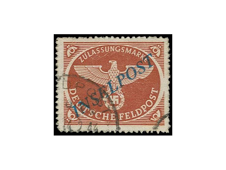 Agramer Aufdruck durchstochen, Platte I mit Feldpost- Normstempel "d" (Postamt Chania mit Datums-Fehleinstellung "14.2.44" (s