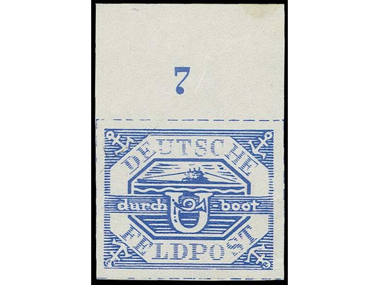 1945, U-Boot Hela hellblau, Oberrandstück, ohne Gummi wie verausgabt, Pracht
