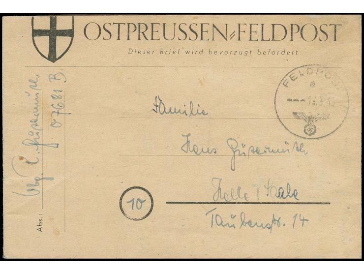 Ostpreussen Feldpost 1945, Faltbrief mit von Feldpost-Nr. 07681B (Stab u. Einheit Infanterie-Divisions-Nachrichten-Abteilung 