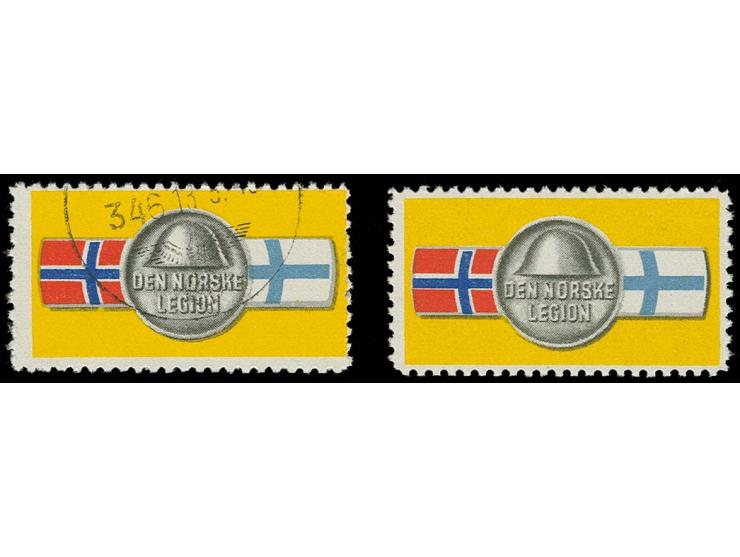 1943, "DEN NORSKE LEGION", mehrfarbige Vignette, 2 Stück postfrisch und gestempelt, Kabinett
 
 