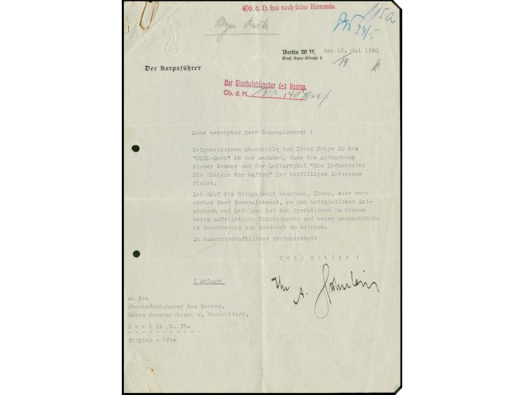 DIVERSES: 1940, Briefbogen "Der Korpsführer" mit e.U. A.Hühnlein (Generalmajor und Teilnehmer am Hitlerputsch) an den Oberbef