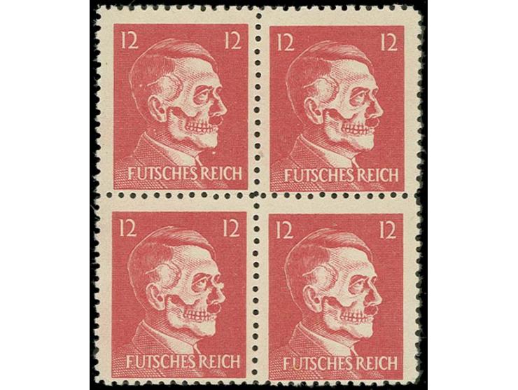 AMERIKANISCHE FÄLSCHUNGEN FÜR DEUTSCHLAND: Hitler-Totenkopf 12 Pfg. im Viererblock, postfrisch, Kabinett, sign. Ludin BPP