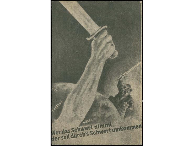 Sowjetrussische Fälschungen für Deutschland: Karte "MGH" im Markenfeld mit Bild "Wer das Schwert nimmt", ungebraucht, mittig 