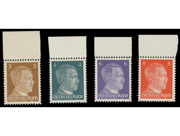 BRITISCHE FÄLSCHUNGEN FÜR DEUTSCHLAND: Hitler 3-8 Pfg. mit Oberrand (vorgefaltet), postfrisch, Kabinett, sign. Dr. Wittmann