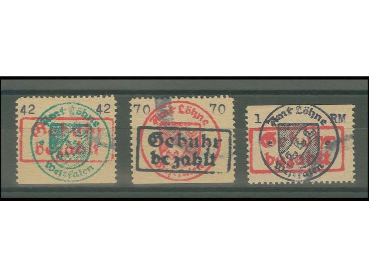 1945, Gebührenzettel 42 Pfg.-1 M. kpl., ohne Gummi, wie verausgabt, sign. Zierer BPP