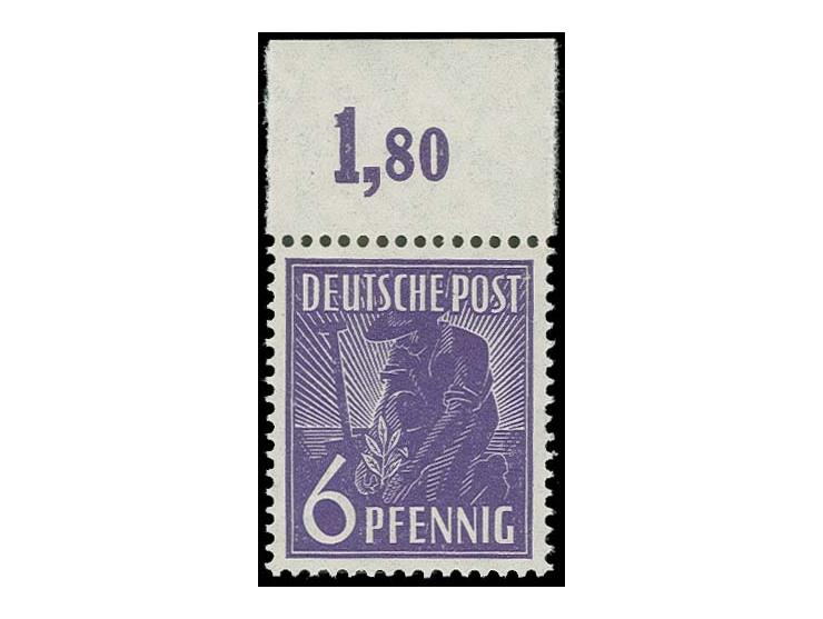 1947, Arbeiter 6 Pfg. schwärzlichbläulichviolett, mit nicht durchgezähntem Oberrand, postfrisch, Befund Hohmann BPP