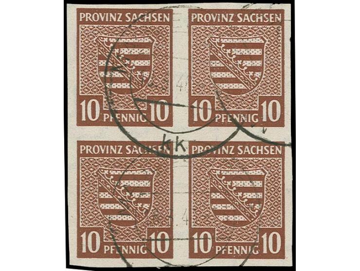 1945, 10 Pfg. rötlichbraun, Viererblock, sauber gestempelt, sign. Ströh BPP