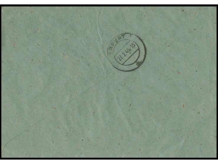 dito, Type I, mit Zusatzfrankatur auf Orts-R-Brief von "ERFURT 27.2.46" mit Ankunftsstempel (Mi. 1.100,- +)