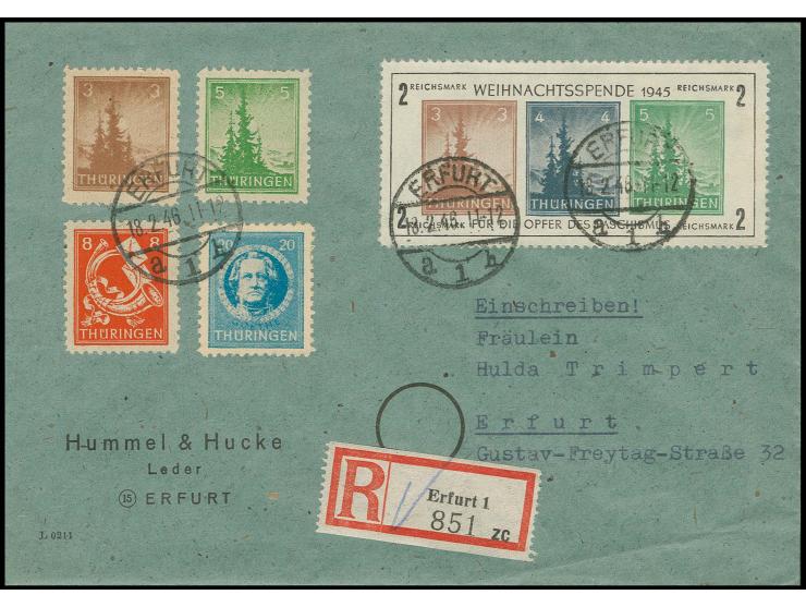 dito, Type IV, mit Zusatzfrankatur auf Orts-R-Brief von "ERFURT 18.2.46" mit Ankunftsstempel (Mi. 1.100,- +)