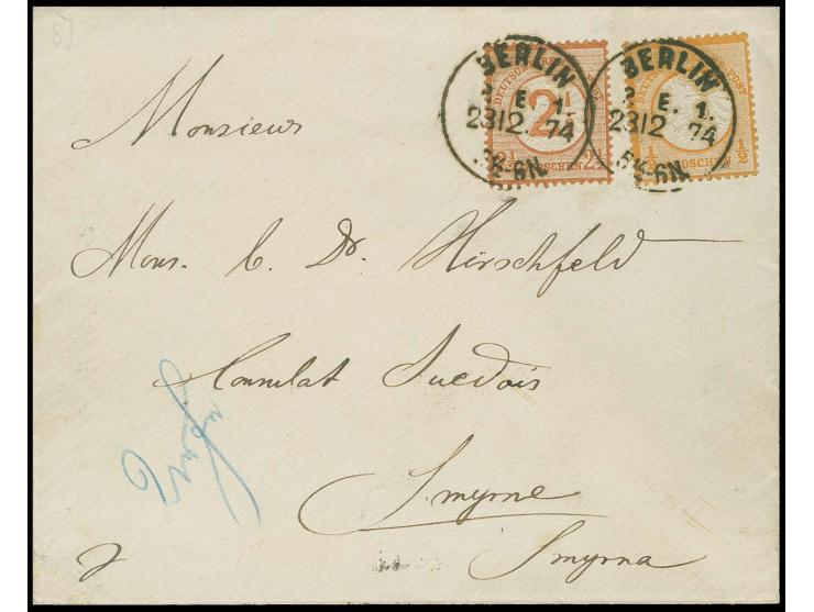  TÜRKEI: Großer Schild ½ Groschen orange und 2½ auf 2½ Groschen braun, beide farbfrisch und gut gezähnt mit EKr. "BERLIN P.E.