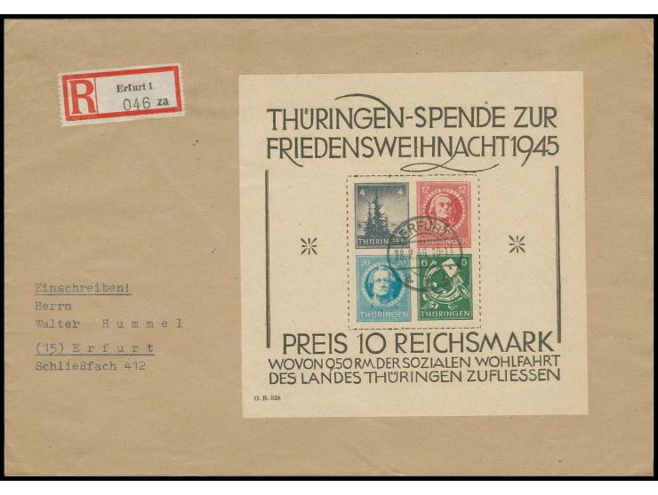 dito, Type I, auf Orts-R-Brief von "ERFURT 28.2.46" mit Ankunftsstempel (Mi. 3.200,- +)