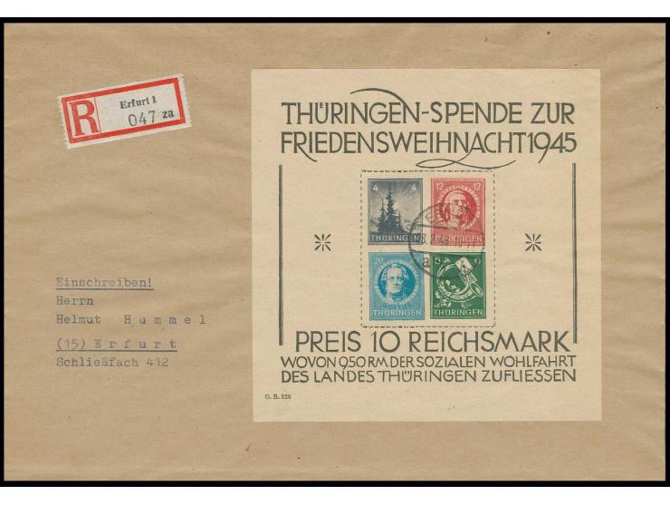 dito, Type III, auf Orts-R-Brief von "ERFURT 28.2.48" mit Ankunftsstempel (Mi. 3.200,- +)