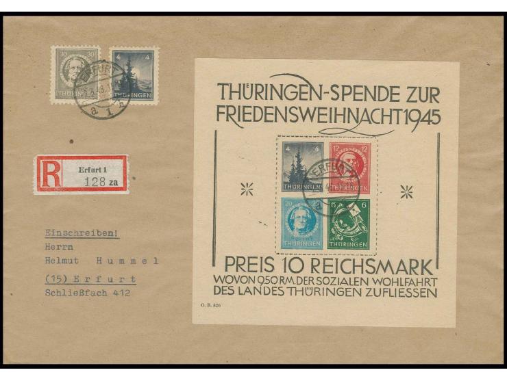 dito, Type III, mit Zusatzfrankatur Mi.-Nr. 93 und 99 auf portogerechtem R-Ortsbrief von "ERFURT 2.3.46" mit Ankunftsstempel 
