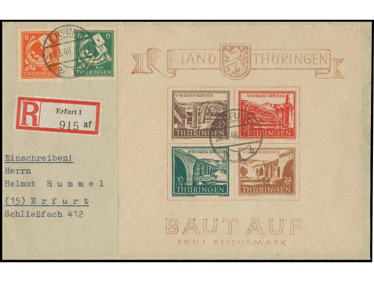 dito, Type I (rechte obere Ecke Knitter) mit Zusatzfrankatur Mi.-Nr. 95 und 96 auf portogerechtem Orts-R-Brief von "ERFURT 30