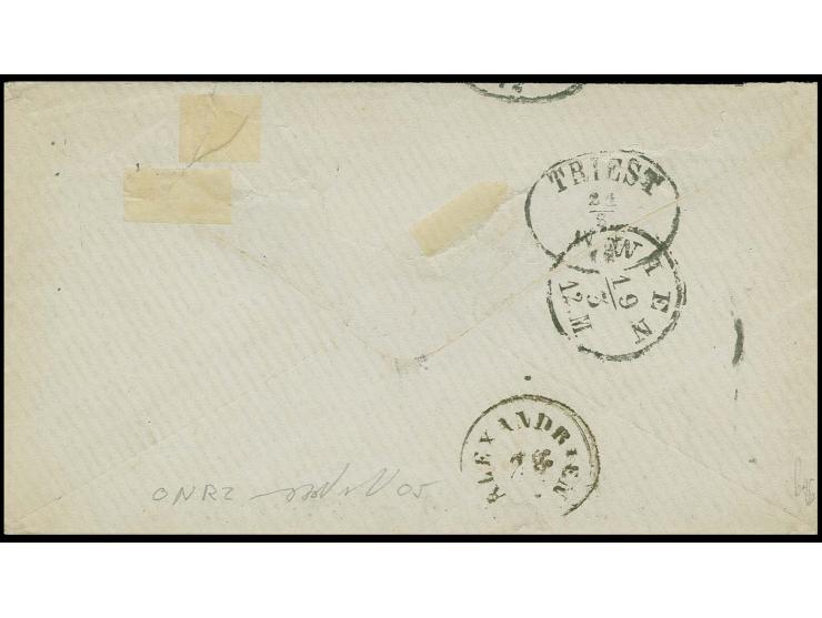  ÄGYPTEN: Kleiner Schild 1 Kreuzer grün und 3 Einzelwerte 3 Kreuzer karmin mit EKr. "FRANKFURT A.M. 18/3 72" auf Briefkuvert 