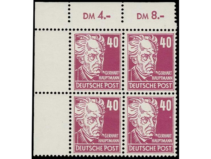 40 Pfg. dunkelrotlila auf gestrichenem Papier mit Wz. 2Y I, Viererblock aus der linken oberen Bogenecke, postfrisch, sehr sel