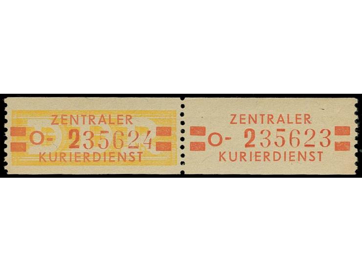DIENSTMARKEN: Verwaltungspost A: 1958, Billettstreifen Nachdruck: 20 Pfg. mittelbraungelb, Bezirk Neubrandenburg, im waagerec