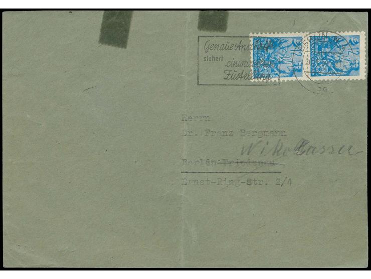 PROPAGANDAFÄLSCHUNGEN: 1954, 12 Pfg. blau mit Inschrift "Arbeite langsam in der Undemokratischen Republik" im senkrechten Paa