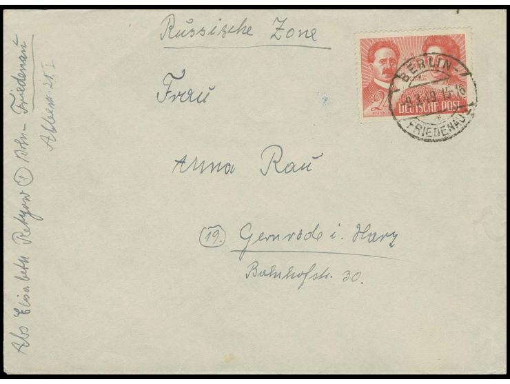VORLÄUFER: Liebknecht/Luxemburg 24 Pfg. auf Brief von "BERLIN-FRIEDENAU 9.3.49" nach Gernrode, sehr seltene Verwendung aus We