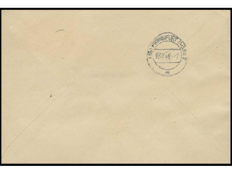 50 Pfg. und Grünaufdruck 5 Pfg. als portogerechte Frankatur auf "Firmen-Luftpost"-Brief von "BERLIN-SCHÖNEBERG 17.8.49" via F